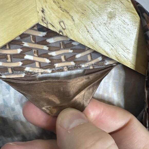 Vintage 70s Brown Geometric Disco Shirt Men’s L (Fits M-L) Sheen Polyester - Picture 4 of 5